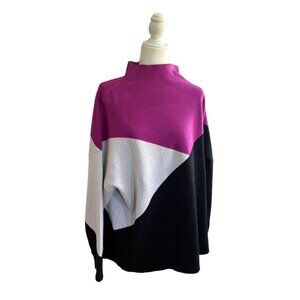 Tahari Colorblock Mock Neck Sweater Pink/Black/White Size 3X